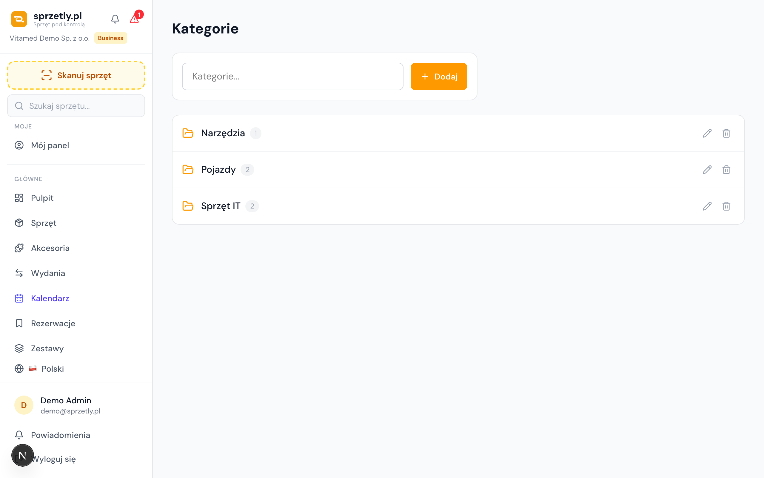 Kategorie sprzętu